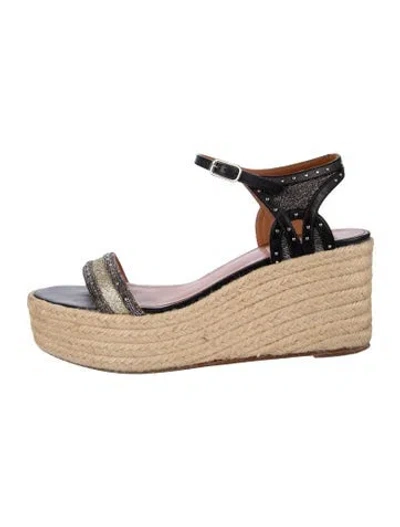 Pre-owned Lanvin Leather Glitter Accents Espadrilles In Black/metallic