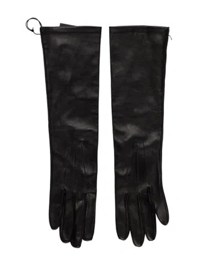 Pre-owned Lanvin Leather Gloves W/tags In Black