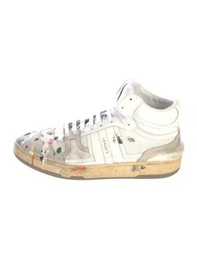 Pre-owned Lanvin Leather Graphic Print Athletic Sneakers In White