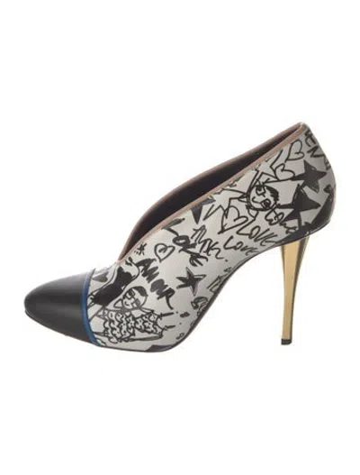 Pre-owned Lanvin Leather Graphic Print Pumps In Black
