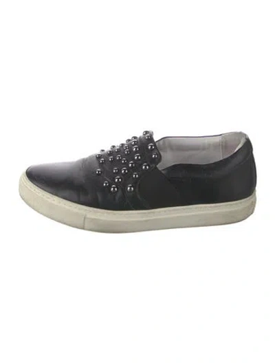 Pre-owned Lanvin Leather Graphic Print Sneakers In Black