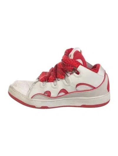 Pre-owned Lanvin Leather Graphic Print Sneakers In White