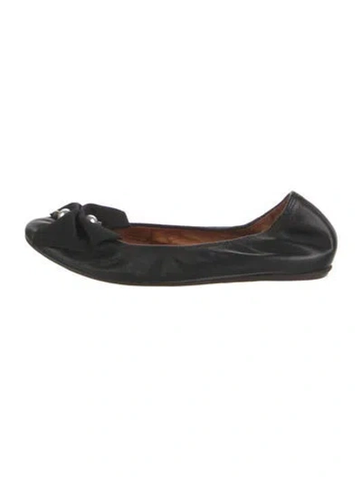 Pre-owned Lanvin Leather Grosgrain Trim Ballet Flats In Black