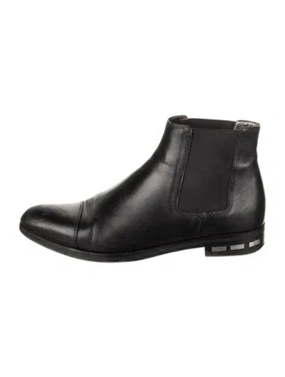 Pre-owned Lanvin Leather Grosgrain Trim Chelsea Boots In Black