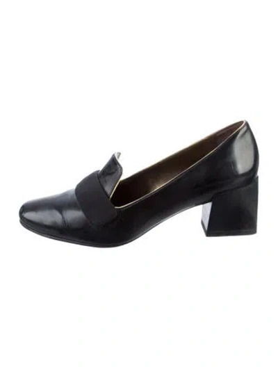 Pre-owned Lanvin Leather Grosgrain Trim Loafers In Black