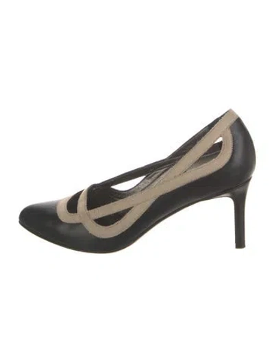 Pre-owned Lanvin Leather Grosgrain Trim Pumps In Black