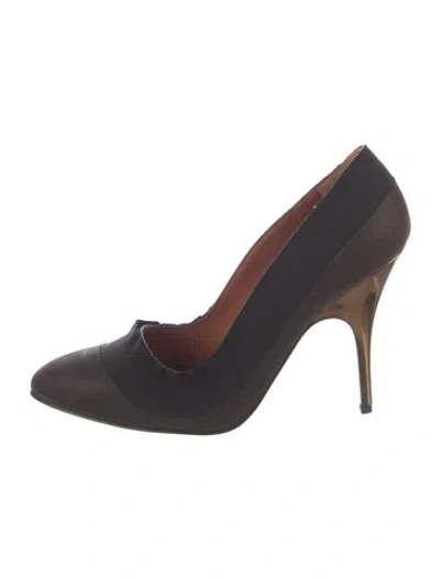 Pre-owned Lanvin Leather Grosgrain Trim Pumps In Brown