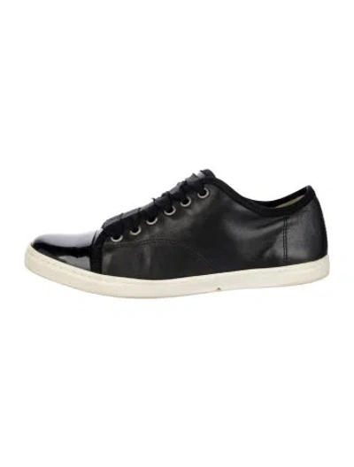 Pre-owned Lanvin Leather Grosgrain Trim Sneakers In Black