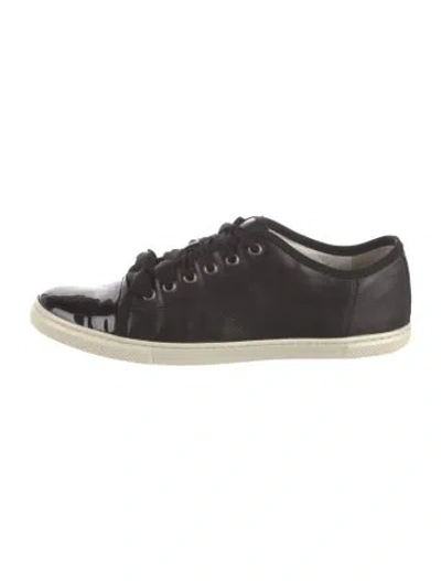 Pre-owned Lanvin Leather Grosgrain Trim Sneakers In Black/metallic