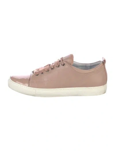 Pre-owned Lanvin Leather Grosgrain Trim Sneakers In Neutrals