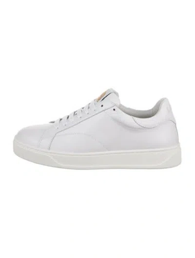 Pre-owned Lanvin Leather Lace Trim Embellishment Sneakers In White
