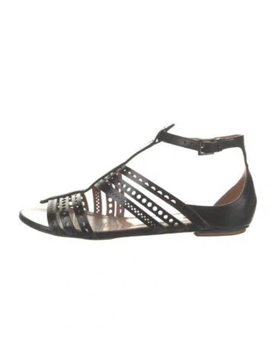 Pre-owned Lanvin Leather Lasercut Accents Sandals In Black