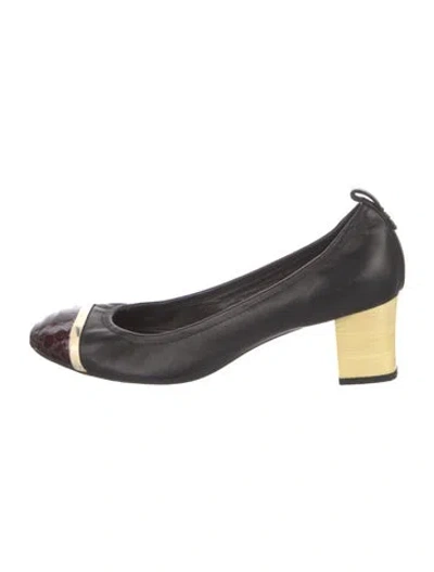 Pre-owned Lanvin Leather Leather Trim Embellishment Pumps In Black