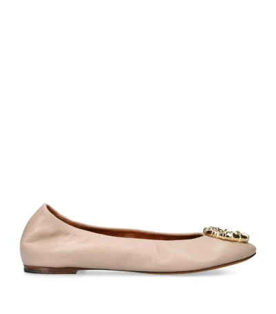 Lanvin Leather Melodie Ballet Flats In Beige