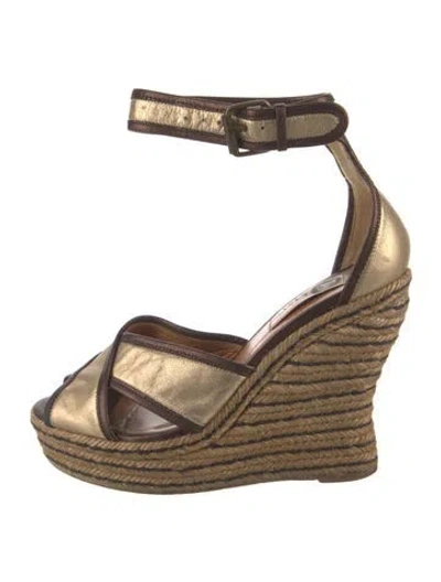 Pre-owned Lanvin Leather Patterned Espadrilles In Gold