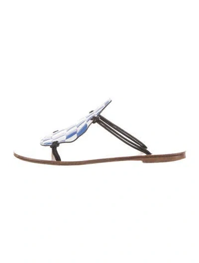 Pre-owned Lanvin Leather Plaid Print Sandals In Blue