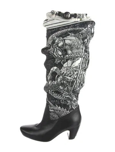 Pre-owned Lanvin Leather Printed Rain Boots In Green