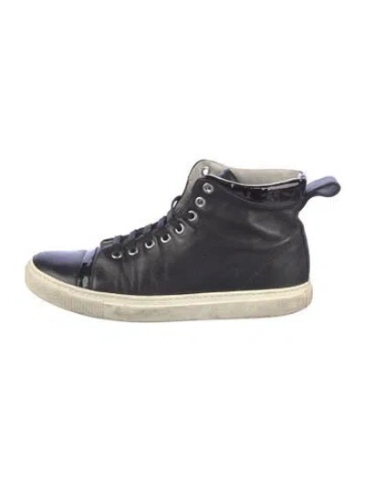 Pre-owned Lanvin Leather Printed Sneakers In Black