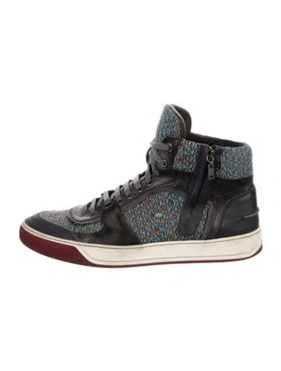 Pre-owned Lanvin Leather Printed Sneakers In Blue