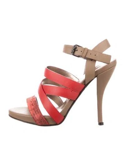 Pre-owned Lanvin Leather Sandals In Neutrals/red