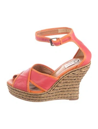 Pre-owned Lanvin Leather Sandals In Orange/red