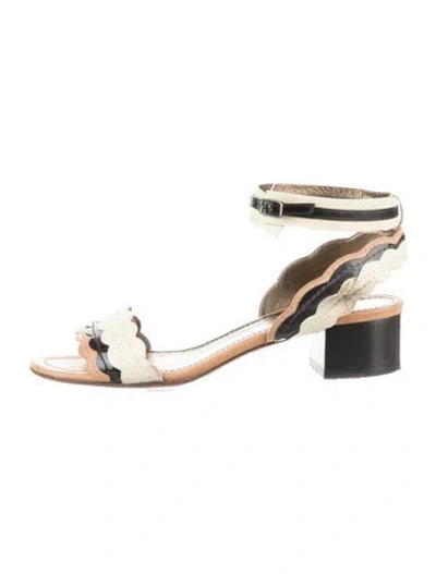 Pre-owned Lanvin Leather Scalloped Accent Sandals In Neutral