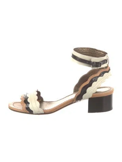 Pre-owned Lanvin Leather Scalloped Accent Sandals In Neutrals