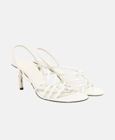 Lanvin Leather Sequence Strappy 75mm Sandal In Beige With Silver Stud In White