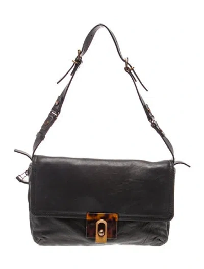 Pre-owned Lanvin Leather Shoulder Bag In Black