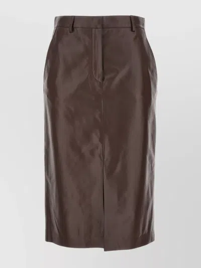 Lanvin Leather Skirt With Front And Back Slits In Brown