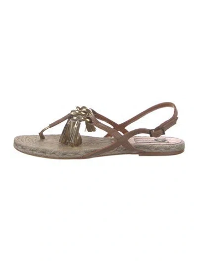 Pre-owned Lanvin Leather Slingback Sandals In Brown