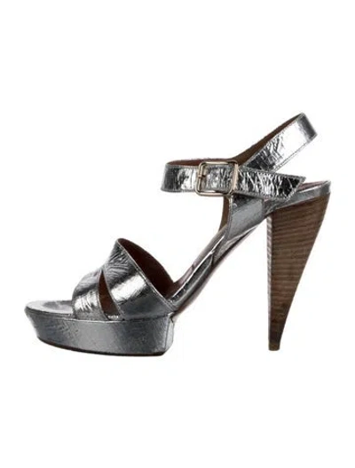 Pre-owned Lanvin Leather Slingback Sandals In Silver