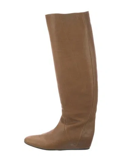 Pre-owned Lanvin Leather Slouch Boots In Brown