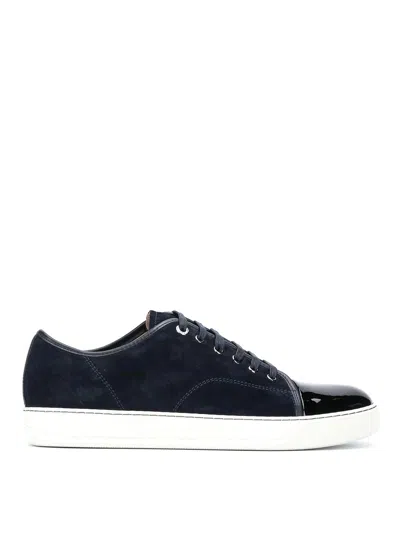 Lanvin Panelled Patent-leather And Velvet Low-top Trainers In Azul