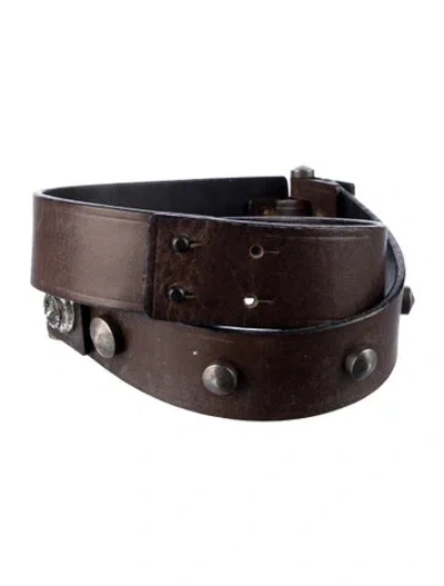 Pre-owned Lanvin Leather Studded Accents Belt Kit In Brown