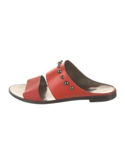 Pre-owned Lanvin Leather Studded Accents Flats In Orange