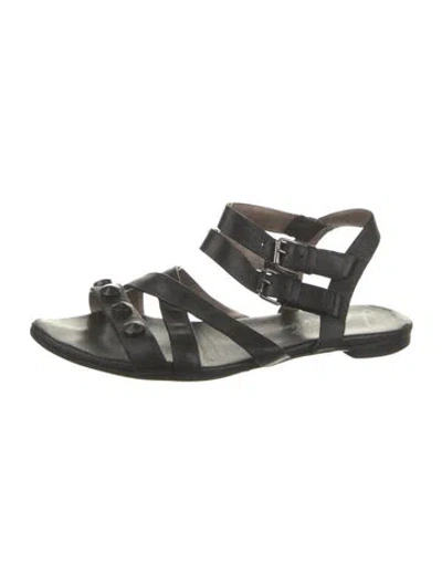 Pre-owned Lanvin Leather Studded Accents Gladiator Sandals In Black