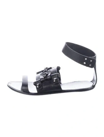 Pre-owned Lanvin Leather Studded Accents Sandals In Black