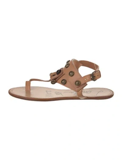 Pre-owned Lanvin Leather Studded Accents Sandals In Neutral