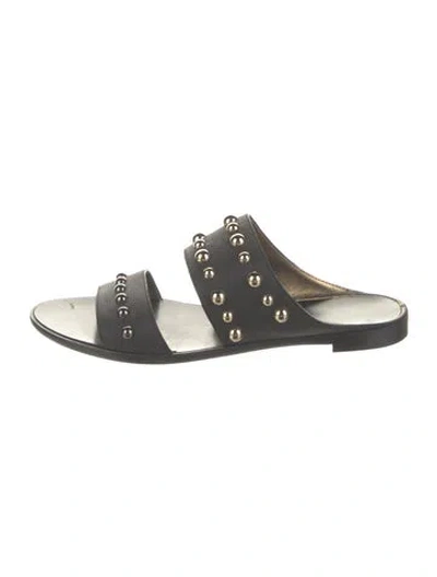 Pre-owned Lanvin Leather Studded Accents Slides In Black
