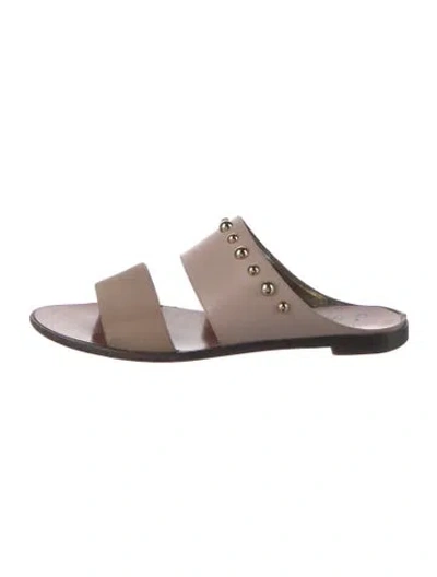 Pre-owned Lanvin Leather Studded Accents Slides In Neutral