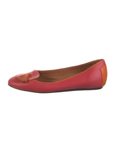 Pre-owned Lanvin Leather Tassel Accents Loafers In Orange/red