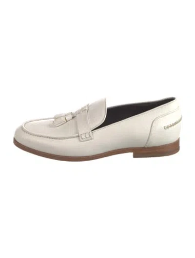 Pre-owned Lanvin Leather Tassel Accents Loafers In White