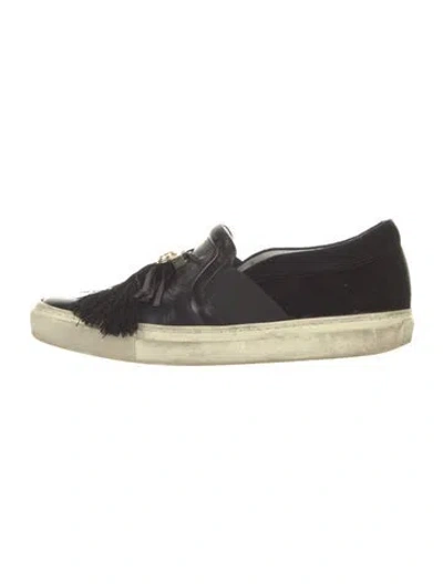 Pre-owned Lanvin Leather Tassel Accents Sneakers In Black