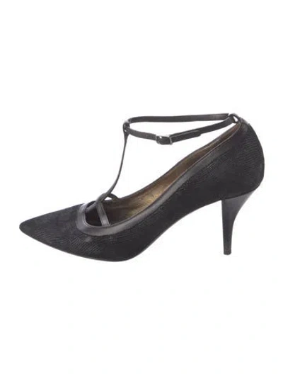 Pre-owned Lanvin Leather T-strap Pumps In Black
