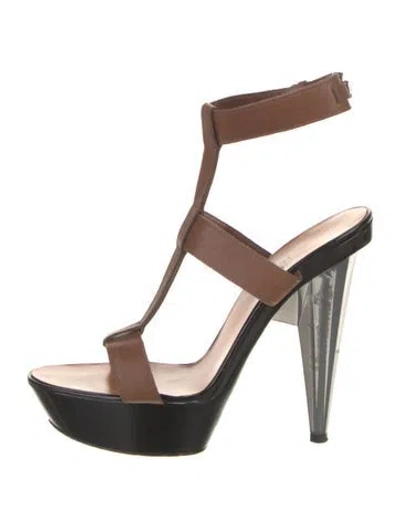 Pre-owned Lanvin Leather T-strap Sandals In Brown