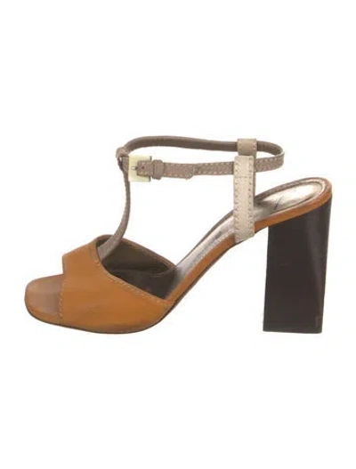 Pre-owned Lanvin Leather T-strap Sandals In Orange