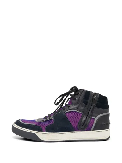 Pre-owned Lanvin Leather-trim High-top Sneakers In Purple
