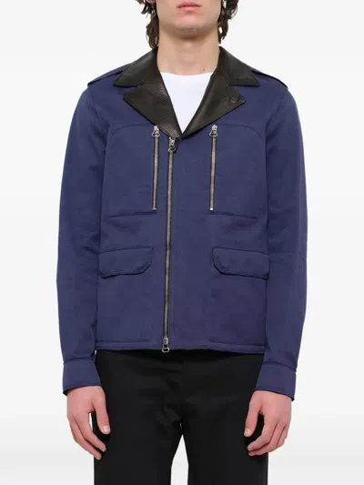 Lanvin Leather-trim Zip-up Jacket In Blue