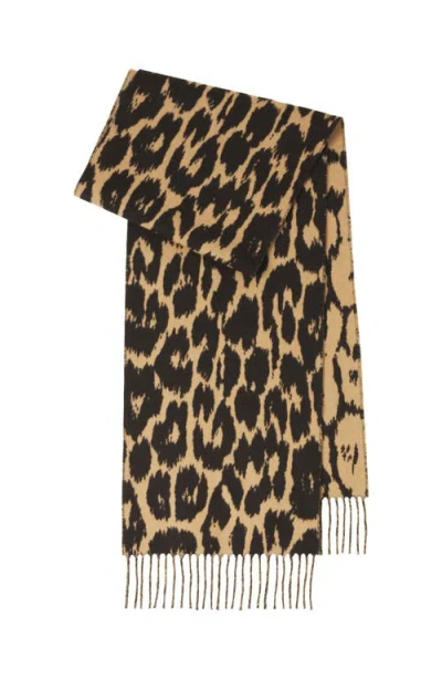 Lanvin Leopard Print Wool Scarf In Brown